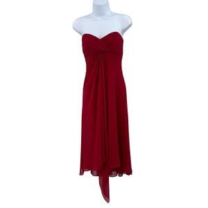 David's Bridal Red Chiffon Party/Cocktail Bridesmaid Red Dress Lined Strapless